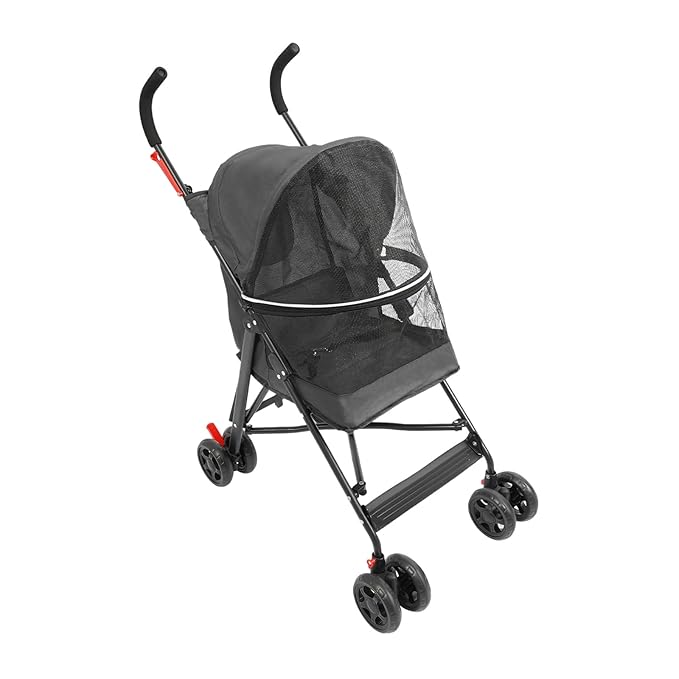 Pet Stroller, Foldable Pet Stroller with Weather Cover, Dog Cat Strolling Cart with 360° Wheels & Brakes for Small and Medium-Sized Dogs or Cats (Black)