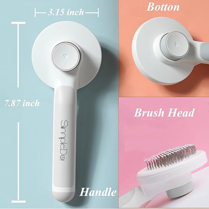 Self Cleaning Slicker Brush for Dogs and Cats, Pet Grooming Hair Brush, Removes Undercoat, Loose Hair, Mats, Tangles, and Dirt, Massages All Hair Types, Gray