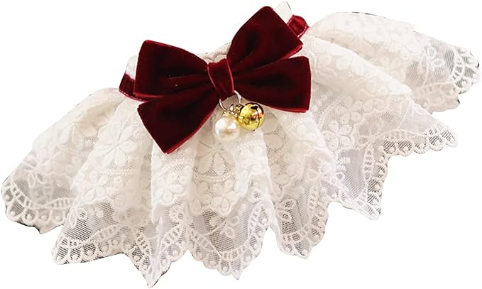 HEEPDD Cat Lace Bib Collar with Bow, Decorative Pet Bandana Scarf Costume, Small Size, Dress Up Accessories