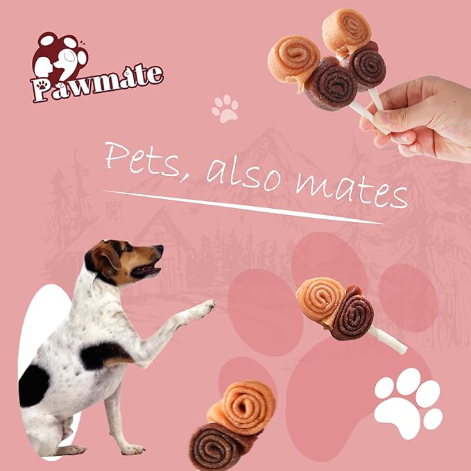 Triple Flavor Dog Treats Chicken Duck Rawhide Lollipops, Long Lasting Rawhide Sticks in Funny Shape, Healthy Chewy High Protein Training Treats Snacks for Medium Large Dogs, 4 Counts, 10.6oz