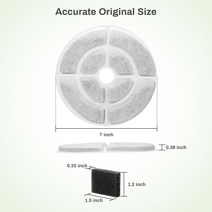 6 Pack Replacement Filters for 2.5Gal/9.5L Dog Water Fountain, GISOFIK 18CM Larger Cat Water Fountain Filters, Coconut Activated Dog Fountain Filters, Pet Fountain Filter Replacement(6 Pump Filters)