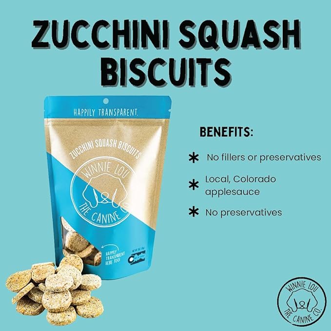 Winnie Lou Organic Healthy Dog Treats – All Natural Crunchy Dog Biscuits Made in USA with Organic Ingredients from Colorado Farms – for Small, Medium, Large Dogs - Zucchini Squash (Pack of 2)