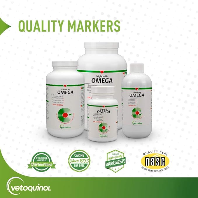 Vetoquinol Triglyceride Omega 3 Supplement for Dogs and Cats, Fish Oil Supplement with EPA and DHA, Promotes Skin, Coat, Joint, and Immune Health, Omega 3 Fish Oil for Dogs and Cats up to 30lbs, 250ct