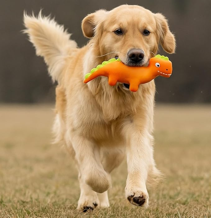 Steggy Latex Dog Chew Toys with Squeaker Soft Squeaker Puppy Toy Dinosaur