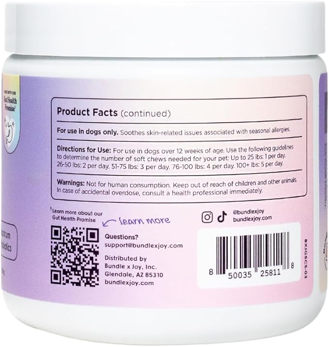 Bundle x Joy Glowing Skin and Coat Supplement for Dogs, 90 Soft Chews, Probiotics for Dogs with Colostrum, Omega 3 Fatty Acids, Salmon Oil, and Turmeric, Supports Seasonal Allergies & Itchiness