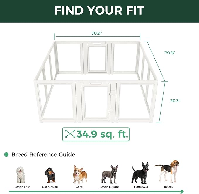 FXW AuraSpace Acrylic Indoor Dog Playpen for Small and Medium Dogs, 30 Inch, 12 Panels, White