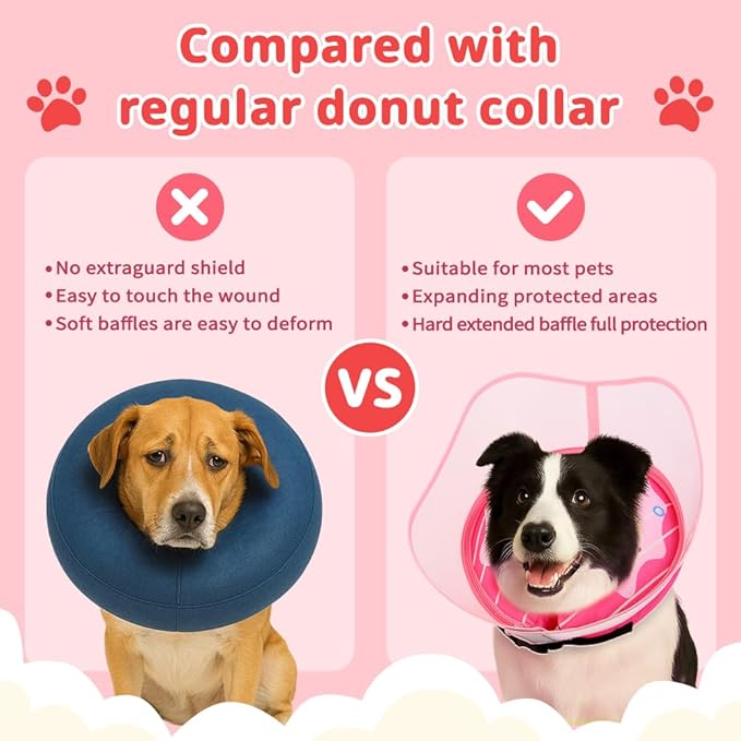 Soft Dog Cone Collar, Inflatable Donut Cones Alternative After Surgery for Large/Medium/Small Dogs to Stop Licking, Elizabethan Neck Ecollars of Shame with Anti-Lick Shield, XL Comfy Pillow Recovery