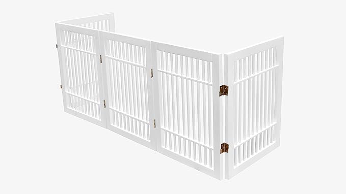 Pet Dog Gate Strong and Durable Freestanding Folding Acacia Hardwood Portable Wooden Fence Indoors or Outdoors by Urnporium (White Pet Gate, 5 Panel 24" Tall)