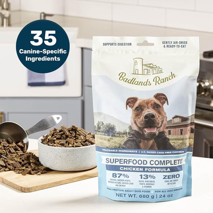 Superfood Complete, Air-Dried Adult Dog Food - High Protein, Zero Fillers, Superfood Nutrition by Katherine Heigl (24 oz., Premium Chicken)