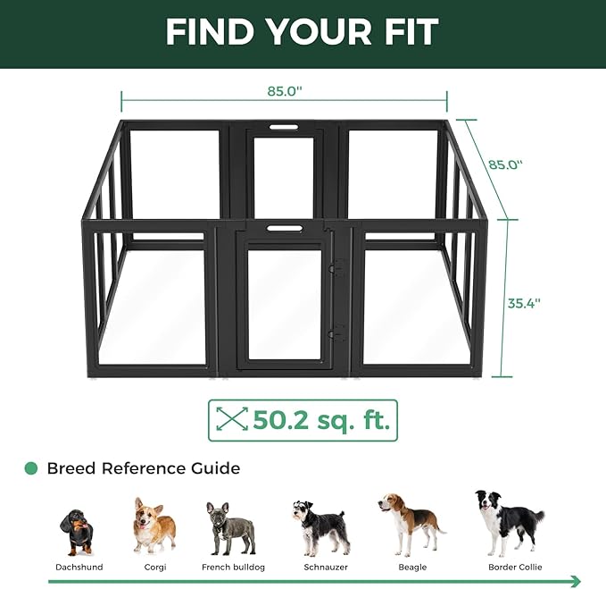 FXW AuraSpace Acrylic Indoor Dog Playpen for Medium Dogs, 35 Inch, 12 Panels, Black