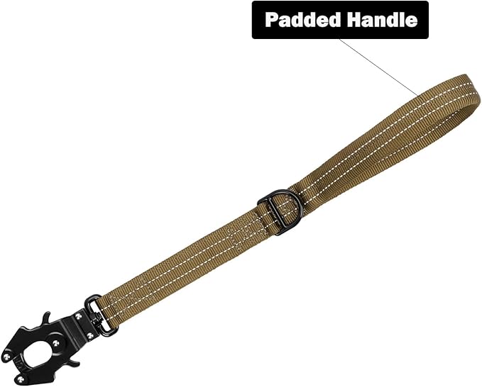 ICEFANG Short Dog Leash 25Inch Reflective Nylon Traffic Leash with Padded Handle,Heavy Duty Auto Lock Swivel Clip for Medium Large Dogs No Pull Training Walking (Brown, 25 Inch)