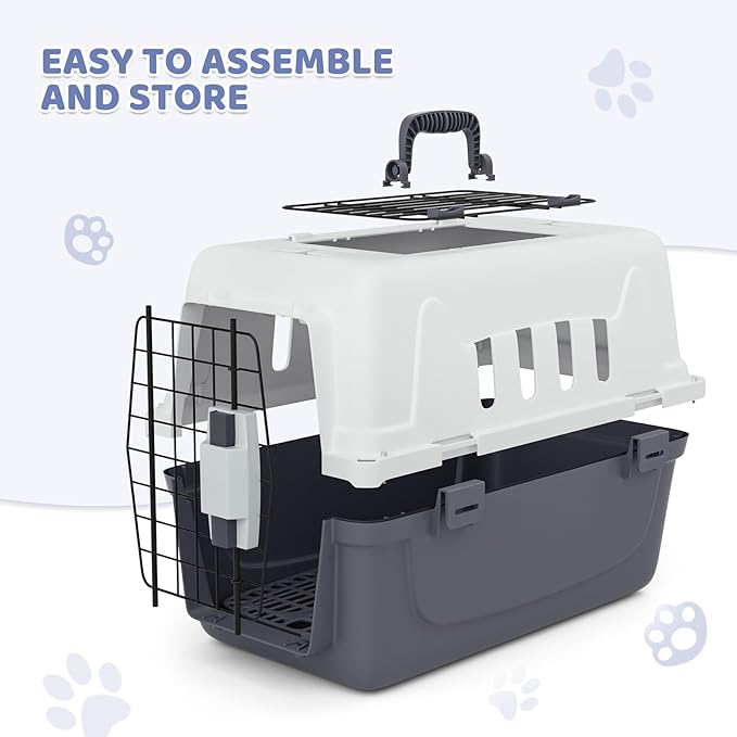 Magshion 18 Inch Pet Carrier for Small Dogs and Cats with Top and Front Door Access, Plastic Dog Kennel for Longer Traveling, Durable Handle, and 4 Sides Ventilation for Pet Up 10 lbs (White+Grey)