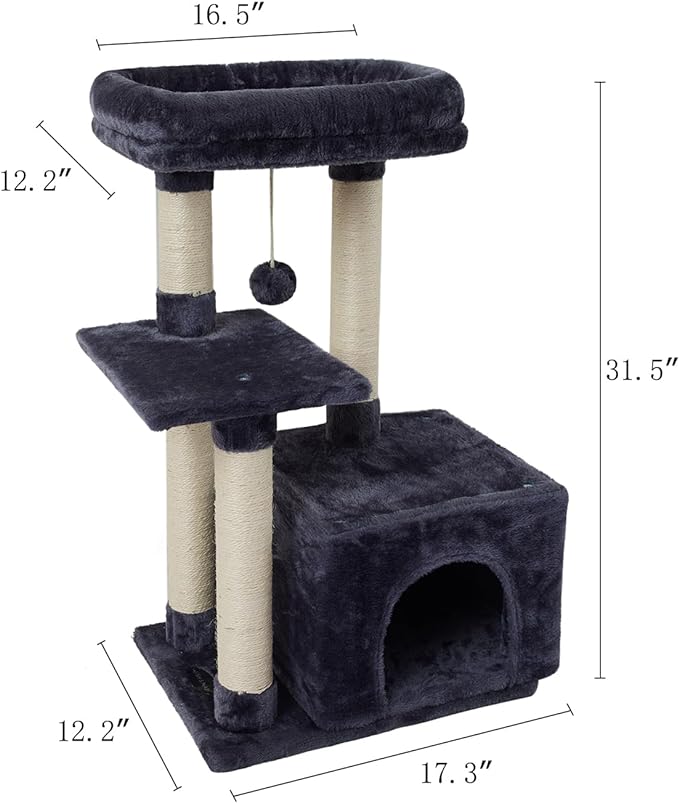 FISH&NAP Cute Cat Tree Kitten Cat Tower for Indoor Cat Condo Sisal Scratching Posts with Jump Platform Cat Furniture Activity Center Play House Smoky Grey
