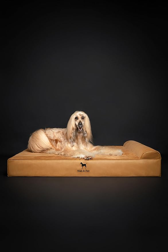 NOAH & PAW Giant Dog Bed XXL 55x45x9.5 Inch, Orthopedic Dog Beds, Eggshell Memory Foam Infused with Cooling Gel, Waterproof, Machine Washable, Includes Inner Cover (Faux Leather)