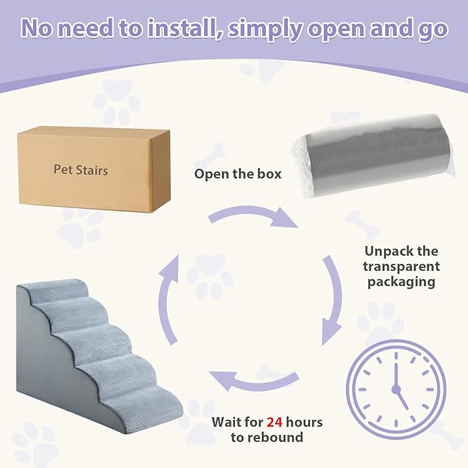 Dog Stairs for High Beds, 5-Steps Dog Steps for High Bed, Pet Stairs with Highly Supportive Foam and Non-Slip Bottom, Pet Stairs for Large Dogs and Medium Dogs (22.6 Inch)