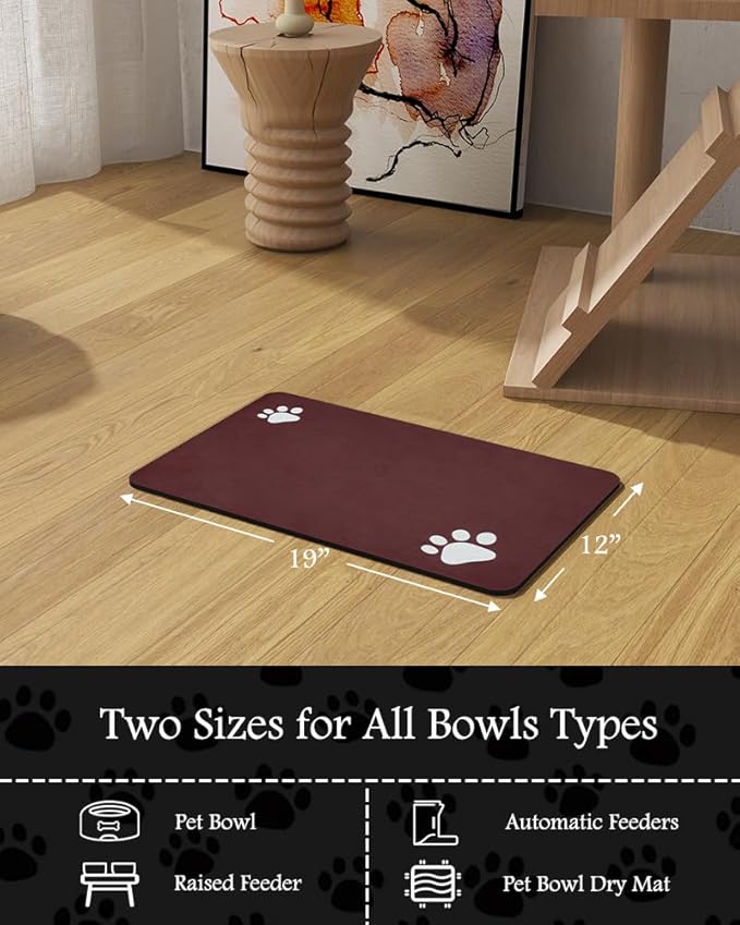 Pet Feeding Mat-Absorbent Dog Mat for Food and Water Bowl-No Stains Quick Dry Water Dispenser Mat-Dog Accessories Pet Supplies-Bowl for Messy Drinkers(RED,12"x19"