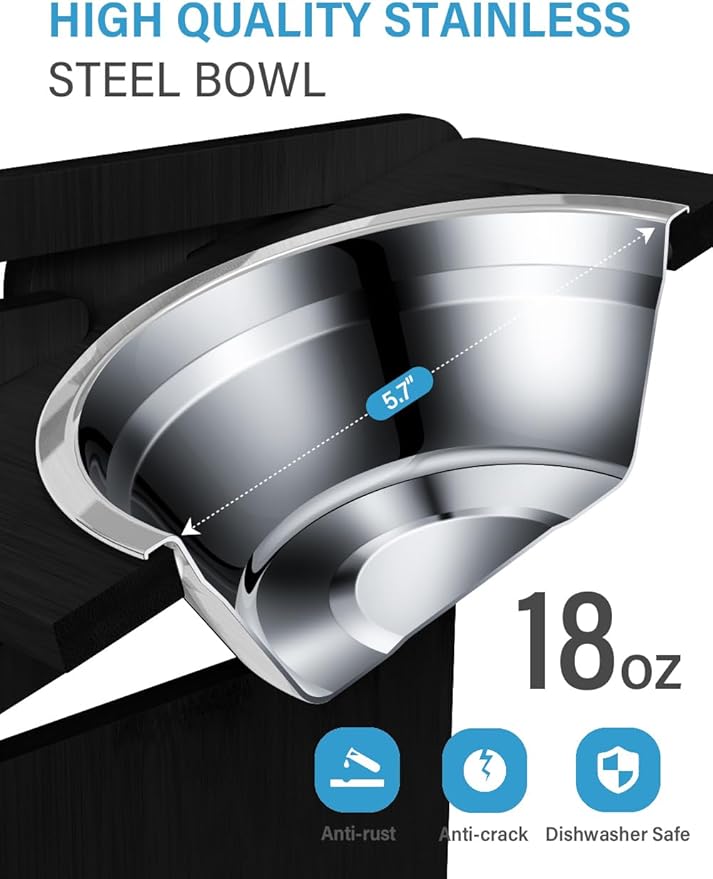 Vantic Elevated Dog Bowls, Adjustable Raised Dog Bowl Stand for Small Puppy and Cats, Sturdy Bamboo Pet Food Feeder with 2 Stainless Steel Dishes, Black