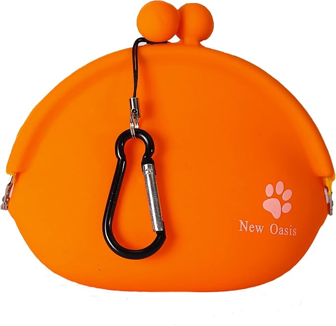 New Oasis Dog Treat Pouch, Big Silicone Dog Treat Pouch Reusable, Dog Training Treat Pouch Portable Treat Pouches for Pet Training Dog Pouch for Training Coin Purse Key Case, Orange