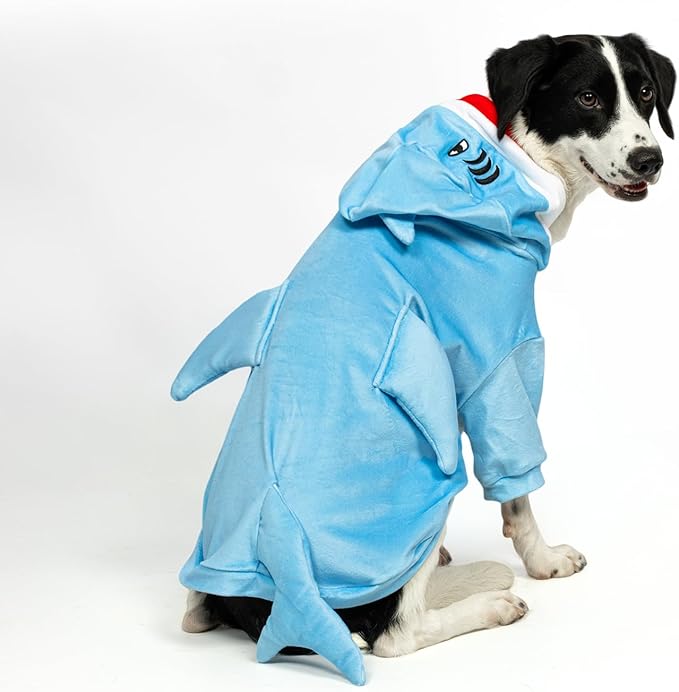 NACOCO Halloween Shark Dog Costume - Pet Christmas New Year Hoodie Warm Party Coat Outfit for Small and Medium Cat Dog Clothes(Blue Shark,L)