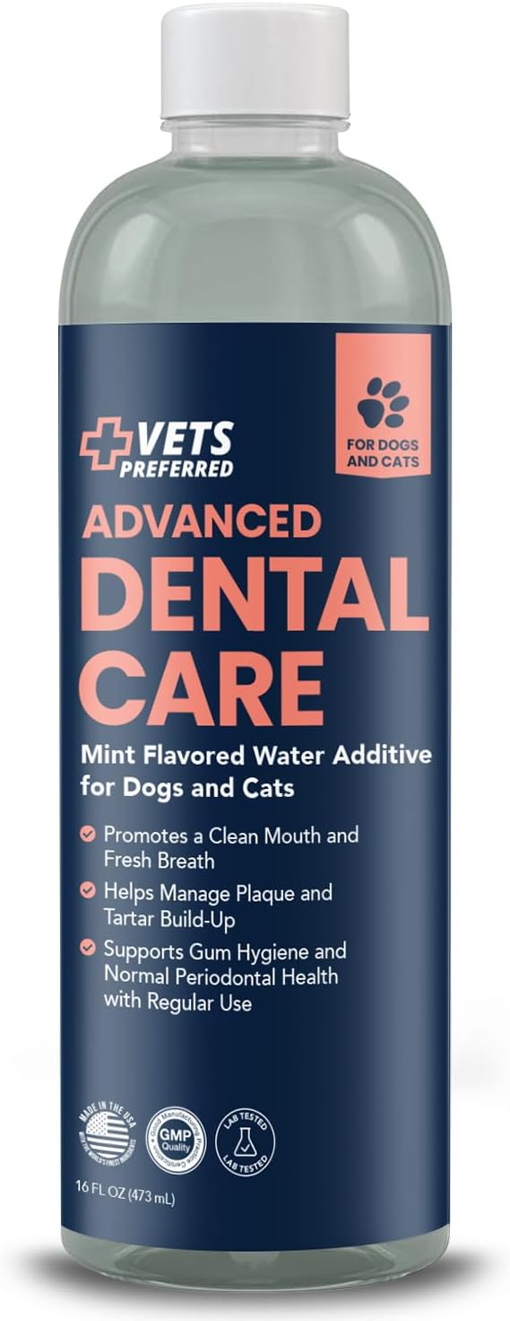 Vets Preferred Oral Care Water Additive for Dogs - Healthy Mouth Dog Breath Freshener Mouthwash - Fights Bad Breath, Removes Plaque and Tartar - Prevents Gum Disease - Mild Mint Flavor