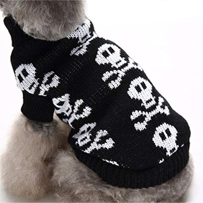 Skull Dog Sweater Holiday Halloween Christmas Pet Clothes Soft Comfortable Dog Clothes - Black,XL