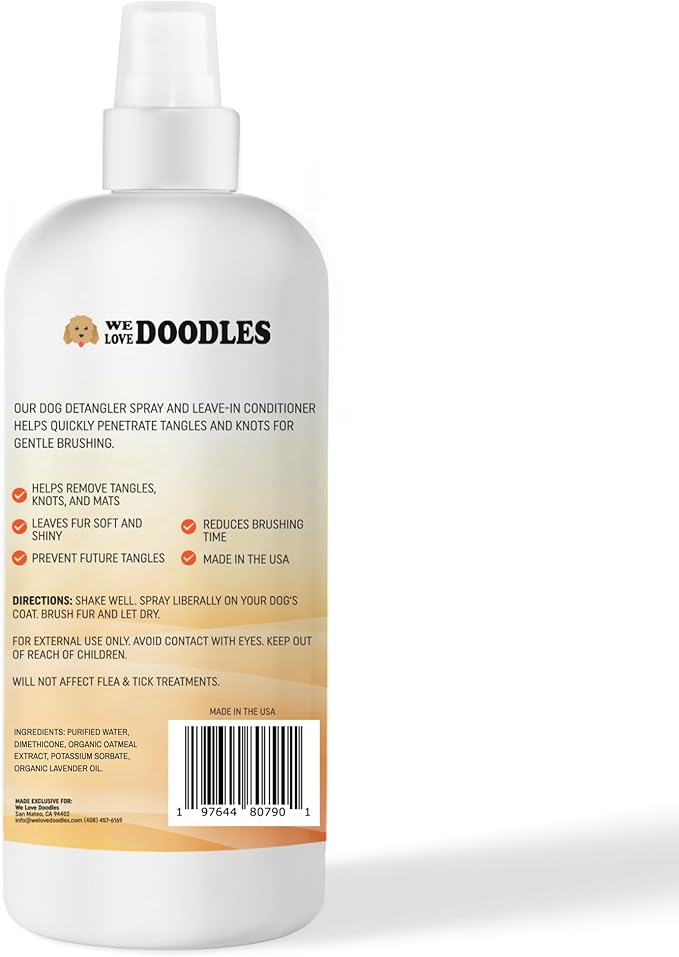We Love Doodles Dog Detangler Spray - Leave-in Conditioner for Dogs - Dog Detangling Spray - Dematting Spray for Dogs - Tangle Remover - Made in The USA - Large 16 fl oz (Mango)