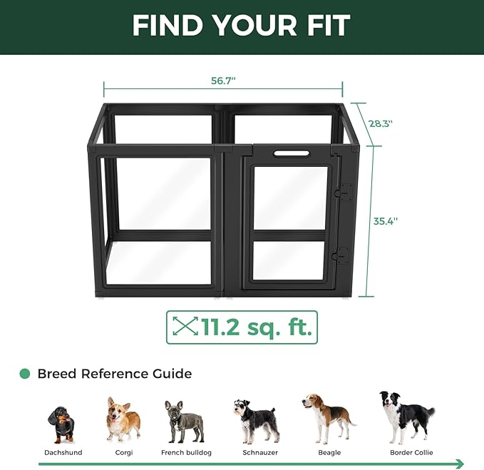 FXW AuraSpace Acrylic Indoor Dog Playpen for Medium Dogs, 35 Inch, 6 Panels, Black