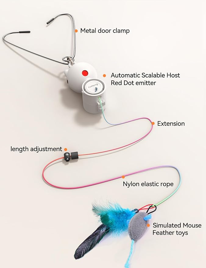 Laser Cat Toys for Indoor Cats, Interactive Cat Toy LED Light Hanging, Cats Wand Toy Feather, Feather & Mouse for Bored Adult Kitten Exercise, White