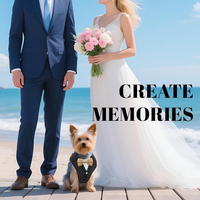 AVERYDAY XS Pet Tuxedo Harness, Wedding Costume Outfit for Small Dogs, Slim Cats and Tiny Pets with 8.3" Neck, 13-14.6" Chest, 10" Max Head Girth, Formal Suit Costume for Mini Breeds