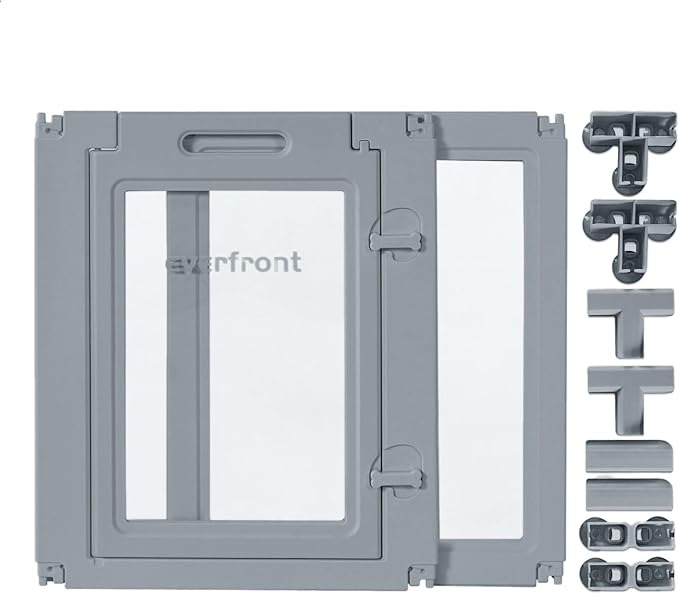 23.6“H 2PCS Extension Kit - Door+Panel, T-Buckles for Compartment, Expandable Clear Dog Play Pen Acrylic Dog Playpen Indoor,for Puppy Cat Bunny Small & Medium Dogs (Grey-23.6" H, 2PCS)