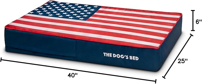 The Dog’s Bed Orthopedic Memory Foam Dog Bed, Large Blue & Red Trim USA Center Flag 40x25,Pain Relief for Arthritis, Hip & Elbow Dysplasia, Post Surgery, Supportive, Calming, Waterproof Washable