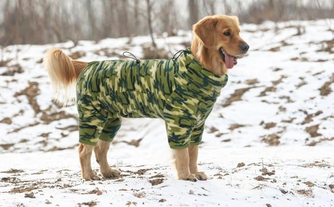 ROZKITCH Dog Long Sleeve Pajamas, Pet Windproof Warm Cold Weather Jacket Vest with Luminous Zipper, Jumpsuit Apparel Outfit Clothes for Small Medium Large Dog Camo 2XL