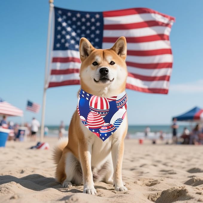 4th of July Dog Bandanas for Medium Dogs 7 Pcs Hemming Seam Edge Patriotic Dogs Bandanas Independence Day Flag Day Scarfs Small Puppy Cats Grooming M