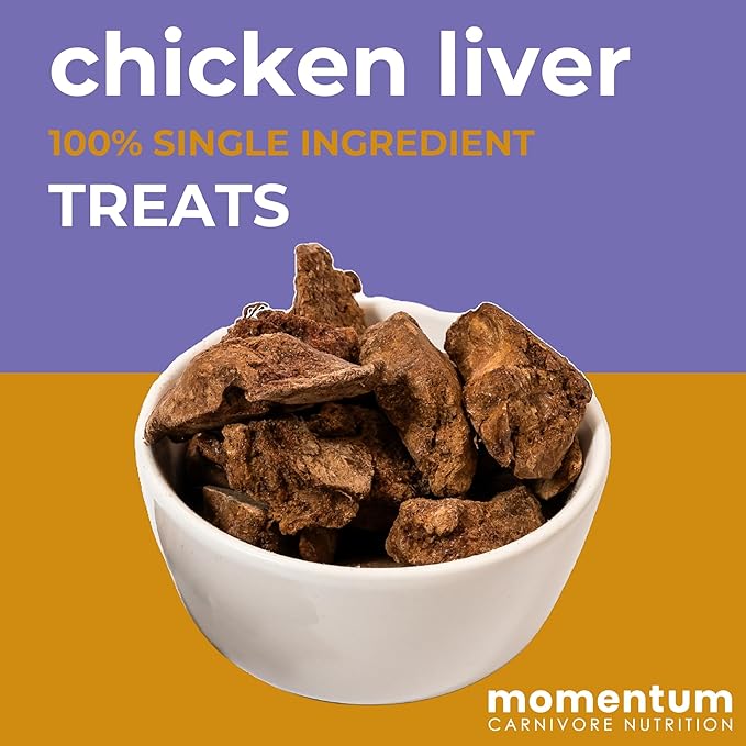 Momentum Carnivore Nutrition Freeze-Dried Chicken Liver Dog Treats – Single-Ingredient, Dog & Cat Treats – High-Protein, Grain-Free– 3.5 oz Bag