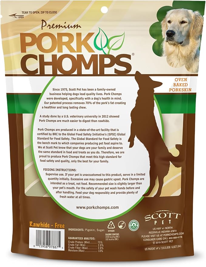 Pork Chomps Baked Pork Skin Dog Chews, 7-inch Knots, 8 Count