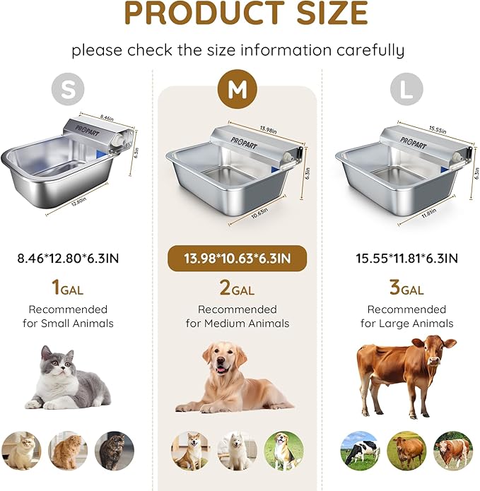 2 Gallon Automatic Dog Water Dispenser, Stainless Steel Water Bowl for Pets & Livestock, Large Auto Fill Waterer Feeder, No Electricity, Fit 3/4" GHT Faucet, Anti-Tip Design