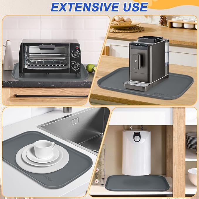 Silicone Pet Feeding Mat with Raised Edge for Food and Water, Dog Bowl Mats, Cat Bowls Placemat with High Lip for Floor Waterproof, Rubber Tray for Cats and Dogs 22 x 14 x 0.8 Dark Grey