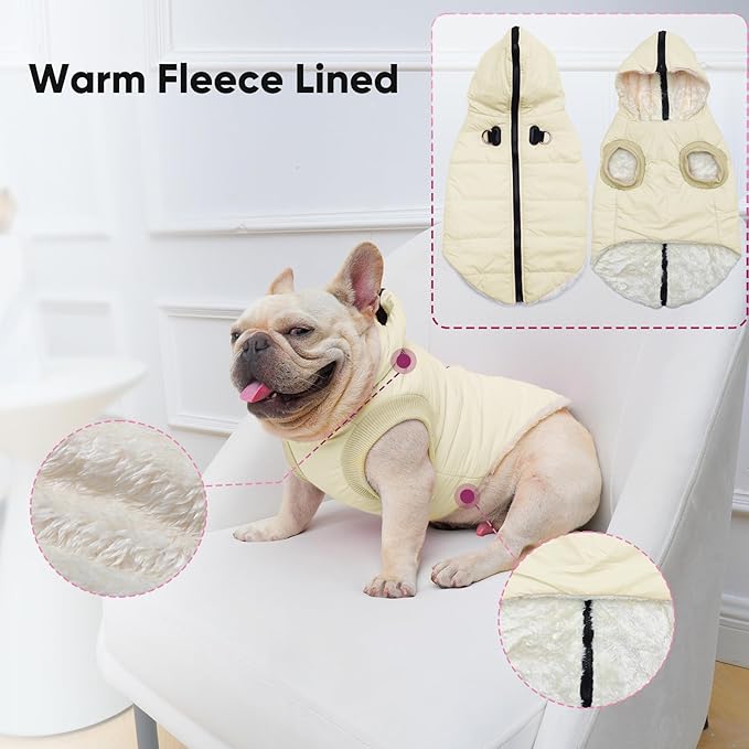 Fleece Lining Dog Hoodie with Harness Built in,Extra Warm Large Dog Jacket in Winter Doggie Coats with Hooded,Light Yellow XXL