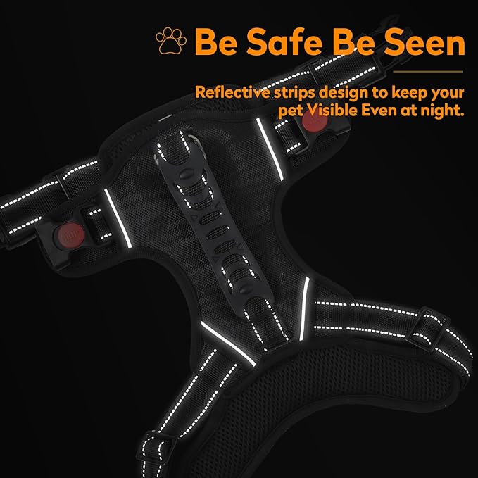 No Pull Dog Harness with 2 Leash Clips, Reflective Adjustable Soft Padded Vest with Handle, Breathable Oxford No Choke Pet Vest for Medium Sized Dogs, Black,M