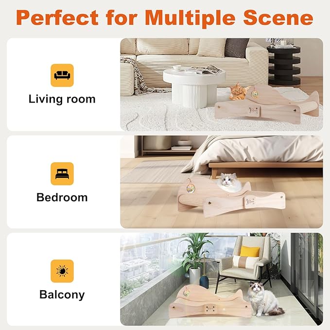 Oroonoko Cat Scratcher Bed for Indoor 2-in-1 Sisal Scratching Post & Hammock with Easy Assembly, Non-Tip Wood Base, Large Cat Bed & Scratch Pad (Fish Back)