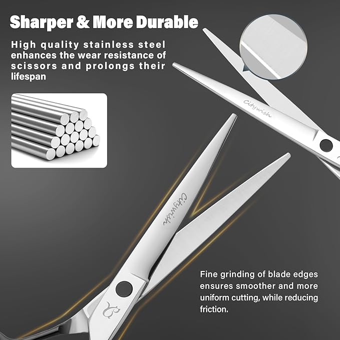 Dog Grooming Scissors,Curved Thinning Scissers and Chunker Shears for Dog Grooming with Safety Round Tips, Sharp and Comfortable 5 in 1 Deg Scissors for Grooming