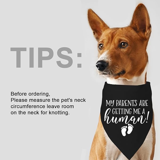 My Parents are Getting me a Human, Pregnancy Announcement Dog Bandana, Gender Reveal Photo Prop Pet Scarf Accessories,Pet Accessories for Dog Lovers (Black)