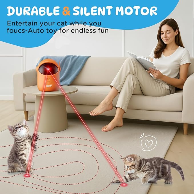 Interactive Cat Toys for Indoor Cats, Cat Laser Pointer Toy, Rechargeable Automatic Cat Toy with Timer & Speed Modes for Cats Dogs Training and Exercise(Orange)