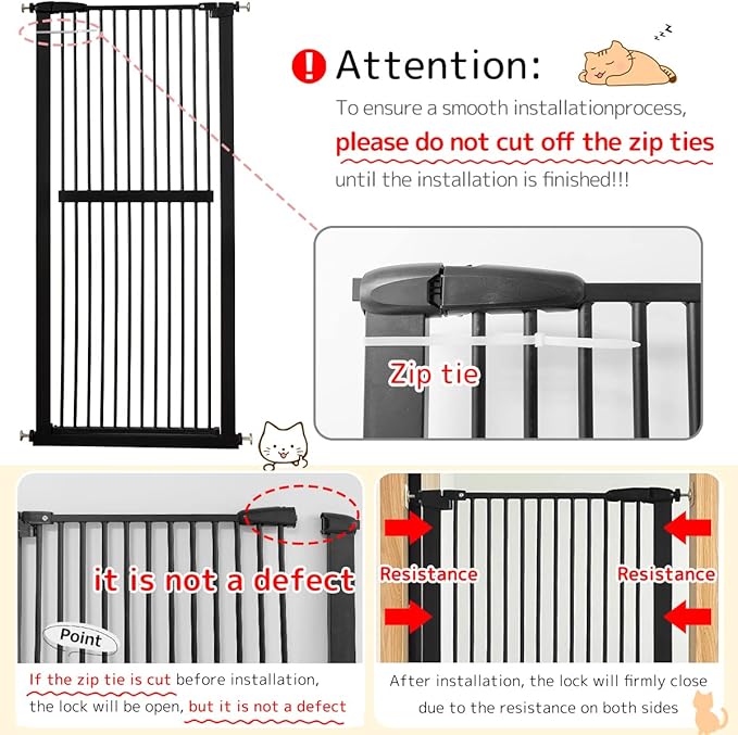 Lumizone Extra Tall Cat Gate 61.02" High Pressure Mounted Extra Wide 42.52"-46.64" (17Sizes) 1.37" Gap No Drilling Auto-Close Tall Pet Gate for Dogs (Black, 42.52"-46.64"/108-118cm)