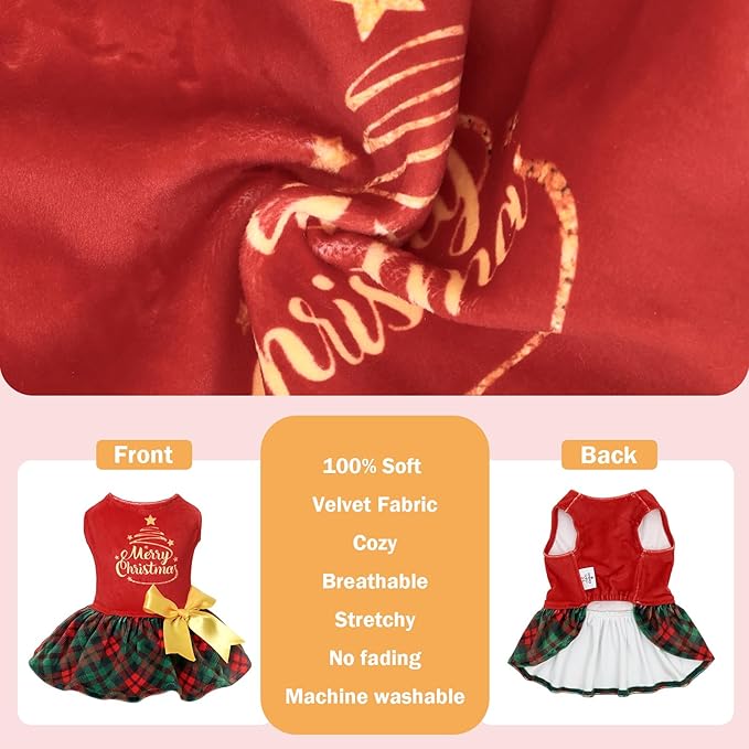 CuteBone Velvet Dog Dresses Christmas for Small Dogs, Stylish & Soft Fabric, Comfortable Fit for Everyday Wear, Perfect for Special Occasions NCVA20L-D