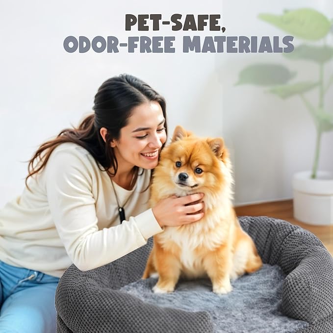 Orthopedic Dog Bed for Extra Large Dogs, Extra-Thick 3.6" Foam Fluffy Fur Sofa with Comfortable Sides, Soft and Big Dog Couch Bed with Washable Removable Cover and Non-Slip Oval Bottom, Grey