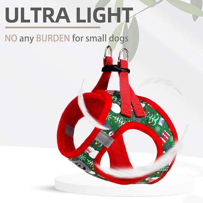 PUPTECK Adjustable Dog Harness Collar and Leash Set Step in No Pull Pet Harness for Small Medium Dogs Puppy and Cats Outdoor Walking Running, Christmas, XL