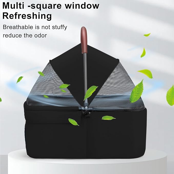 Pet Stroller-Folding 4 Wheels Cat/Dog Stroller for Medium Small Pets with Storage Basket and Cup Holder Suitable for Going Out and Traveling (Black)