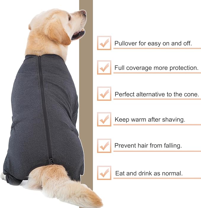 Yeapeeto Dog Onesie Surgery Recovery Suit for Large Medium Bodysuit Dogs Pajamas PJS Full Body for Shedding, Prevent Licking, Wound Protection, Cone Alternative(5XL,Dark Grey)