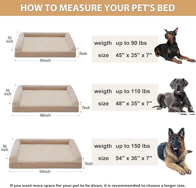 BFPETHOME Dog Beds for Large Dogs, Orthopedic Dog Bed for Medium Large Dogs,Big Waterproof Couch Pet Bed with Removable Washable Cover